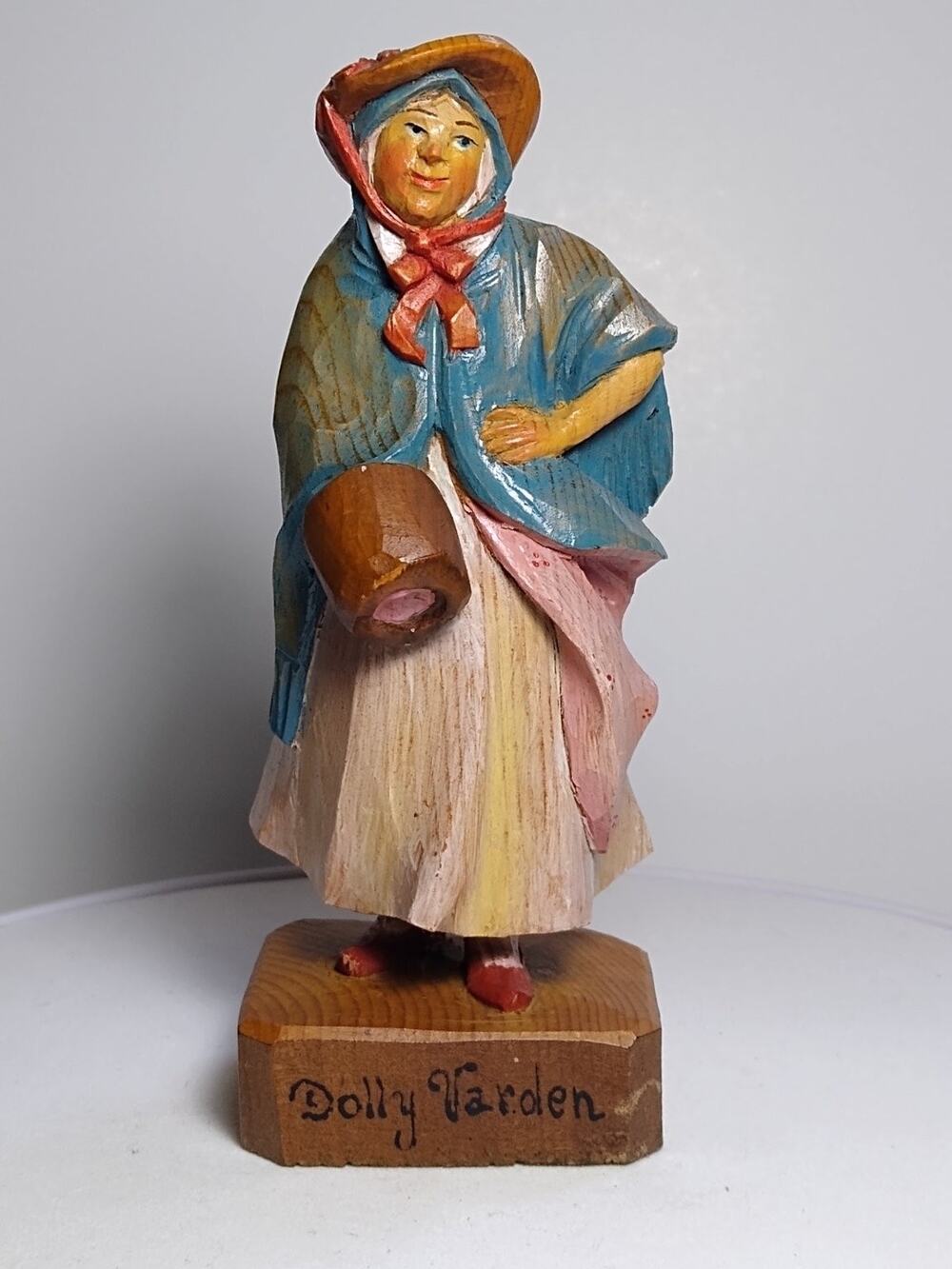ANRI 5" Vintage Dolly Varden Figurine Hand-Carved Wood Folk Art Lady Italy